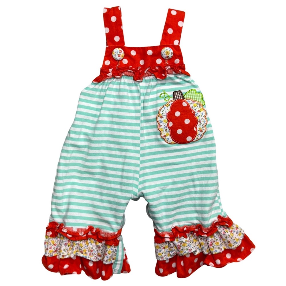 Busy Bees Smocks Baby Girl Pumpkin Romper Mint Stripe Polka Dot Ruffle NB Bell